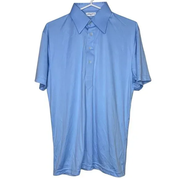 Collars & Co Polo Shirt Mens S Blue Point Dress Collar Stretch Preppy Office NEW